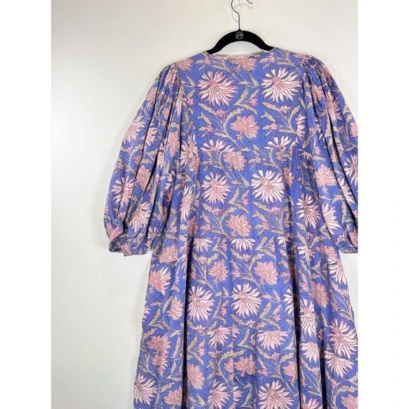 Karni Womens Dress Purple Mini Floral V Neck Puffed A Line Babydoll Boho Large - Picture 9 of 12